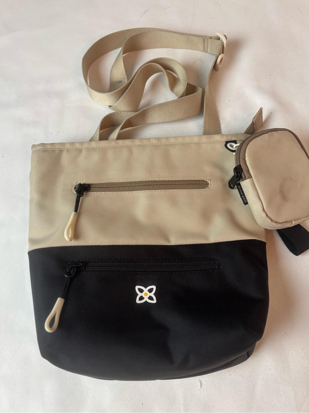 Sherpani Sadie Nylon Crossbody Bag RFID  Removable Coin Purse Beige Black